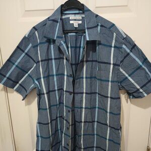 Men's XL Amazon Essentials Poplin Button Short Sleeve Summer Shirt Mans Slim Fit